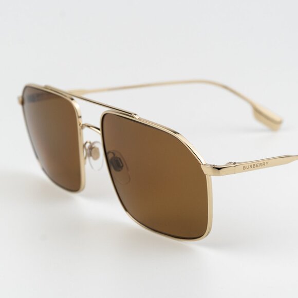 Burberry Men Sunglasses Light Gold Brown Polarized Rectangular BE3130 110983 NEW - Picture 3 of 9